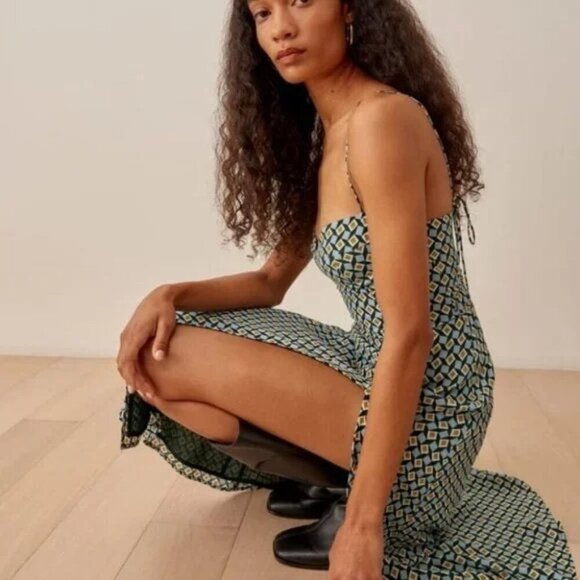 💕REFORMATION💕 Juliette Dress ~ Mosaic Multi-Color Geometric Print 4 NWOT - Picture 6 of 16